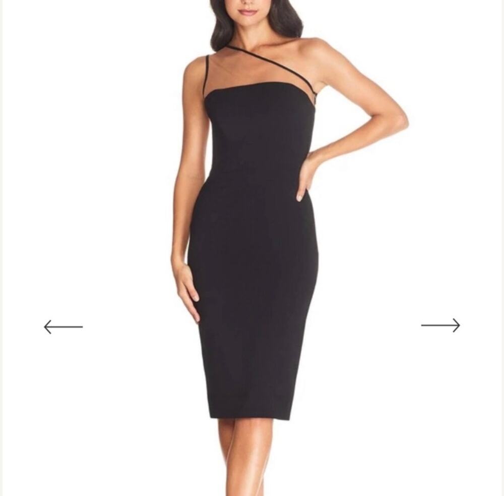Dress the Population Black Rayna Illusion-Neck Sheath Dress Small